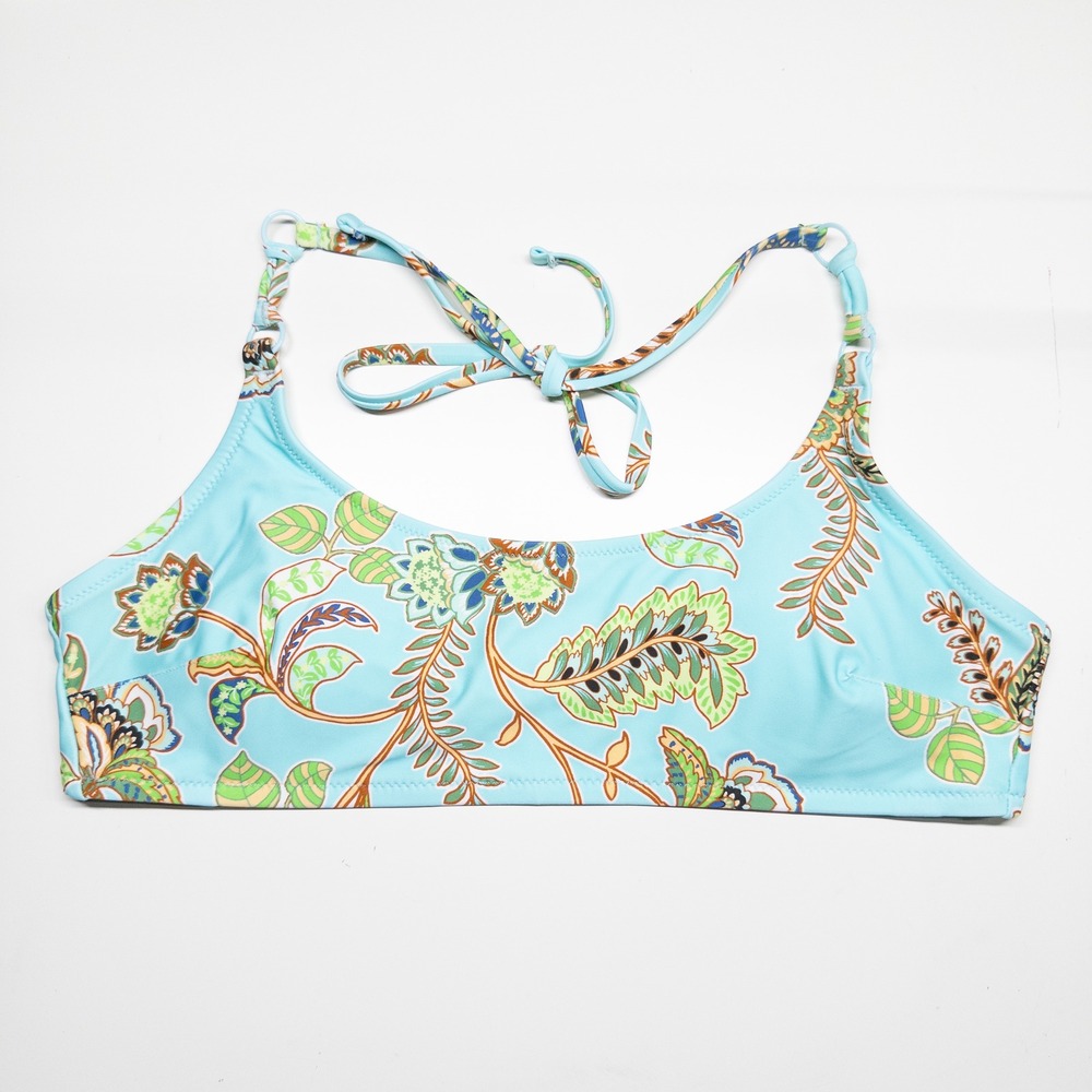 Aerie Womens Bikini Top Large Blue Floral Halter Neck Removable Pads Tropical